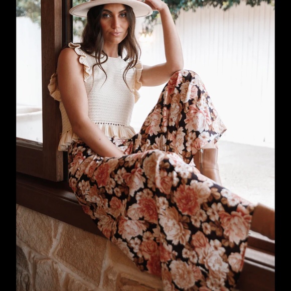 PETAL+PUP TAMARA HIGH WAISTED WIDE LEG PANTS - PEACH FLORAL - Picture 1 of 6